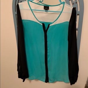 Teal Color-Blocked Blouse